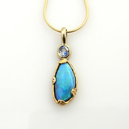 Beautiful Opal Tanzanite 14kt Gold Pendant - DeSantis
