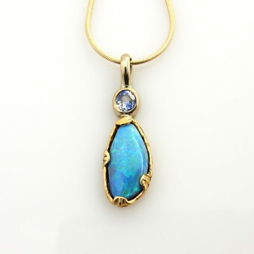 Beautiful Opal Tanzanite 14kt Gold Pendant - DeSantis