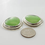 Beautiful Sterling Silver Green Gaspeite Post Earrings, Silver Handmade Gaspeite Earrings, Unique Southwestern Silver Gaspeite Post Earrings - DeSantis