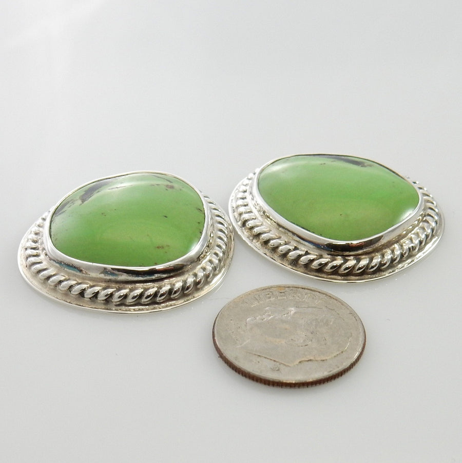 Beautiful Sterling Silver Green Gaspeite Post Earrings, Silver Handmade Gaspeite Earrings, Unique Southwestern Silver Gaspeite Post Earrings - DeSantis