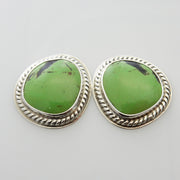 Beautiful Sterling Silver Green Gaspeite Post Earrings, Silver Handmade Gaspeite Earrings, Unique Southwestern Silver Gaspeite Post Earrings - DeSantis