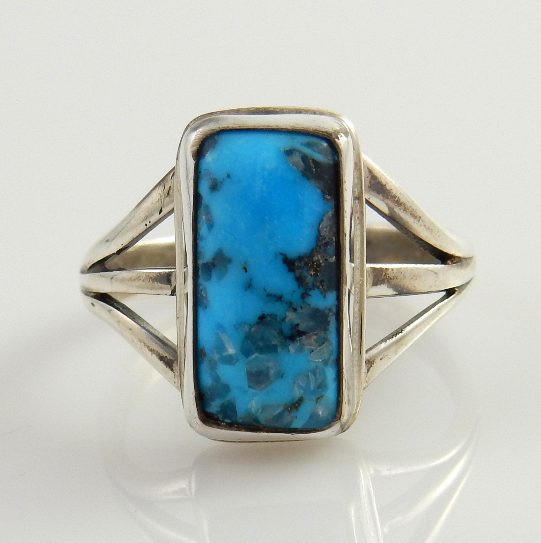 Beautiful unique natural turquoise .925 silver ring, blue turquoise ring, Handmade Sterling Silver Blue Kingman Turquoise Ring Size 7.5 - DeSantis