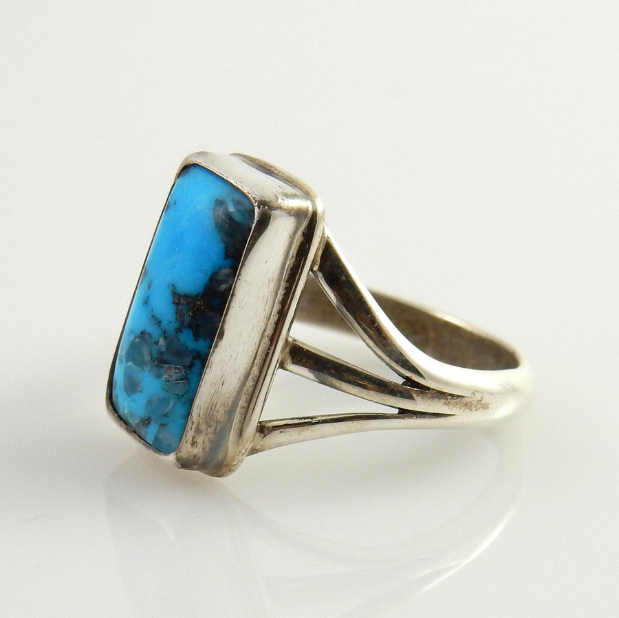 Beautiful unique natural turquoise .925 silver ring, blue turquoise ring, Handmade Sterling Silver Blue Kingman Turquoise Ring Size 7.5 - DeSantis