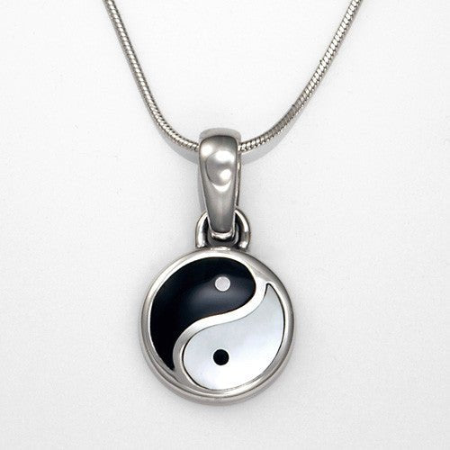 Black Onyx Mother of Pearl Silver Yin Yang Pendant - DeSantis