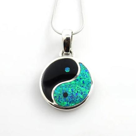 Black Onyx Opal Silver Yin Yang Pendant - DeSantis