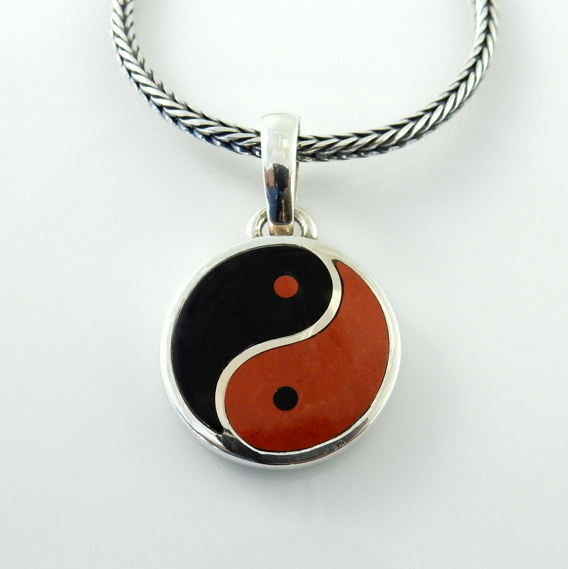 Black Onyx Red Jasper Silver Yin Yang Pendant - DeSantis