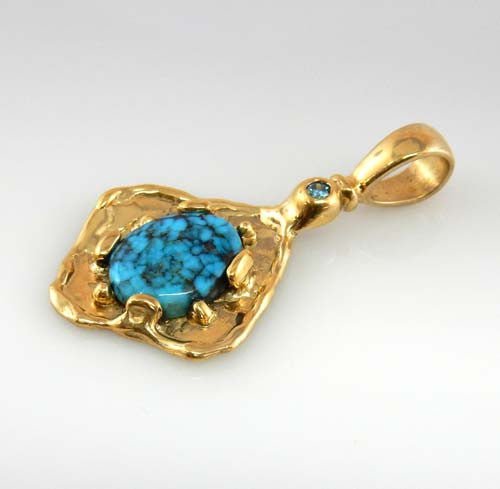 Blue Diamond with Turquoise 14kt Gold Pendant - DeSantis