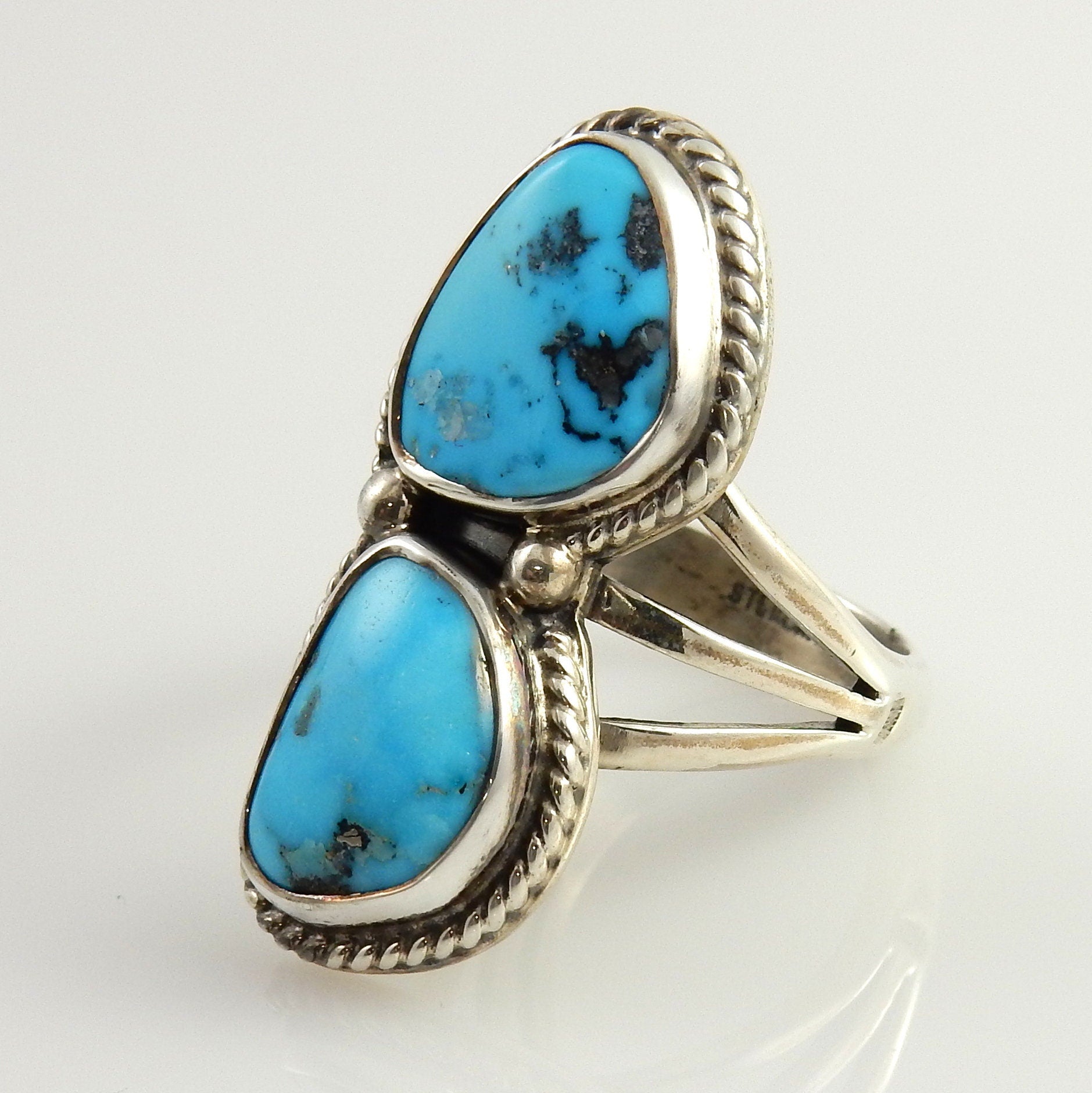 Bohemian style silver turquoise ring, genuine natural turquoise ring, Handmade Southwestern Sterling Silver Blue Turquoise Ring Size 9 - DeSantis