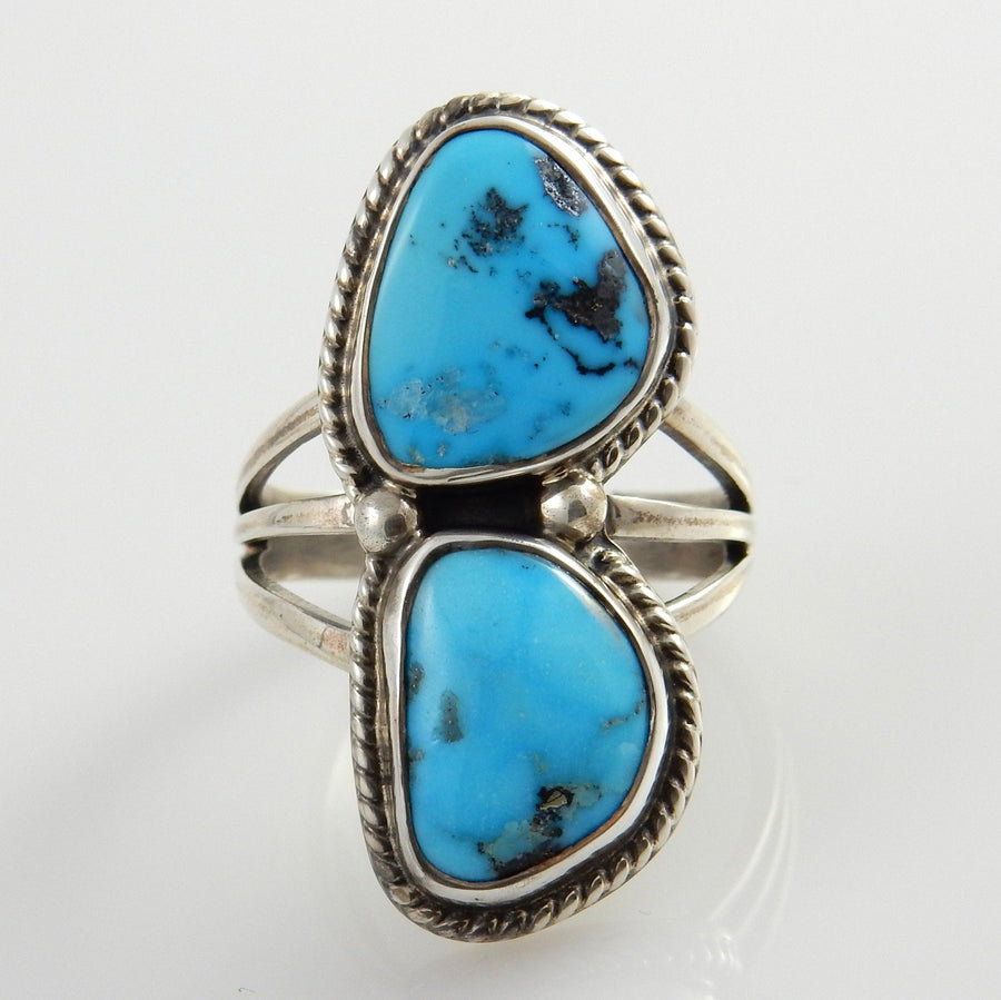 Bohemian style silver turquoise ring, genuine natural turquoise ring, Handmade Southwestern Sterling Silver Blue Turquoise Ring Size 9 - DeSantis