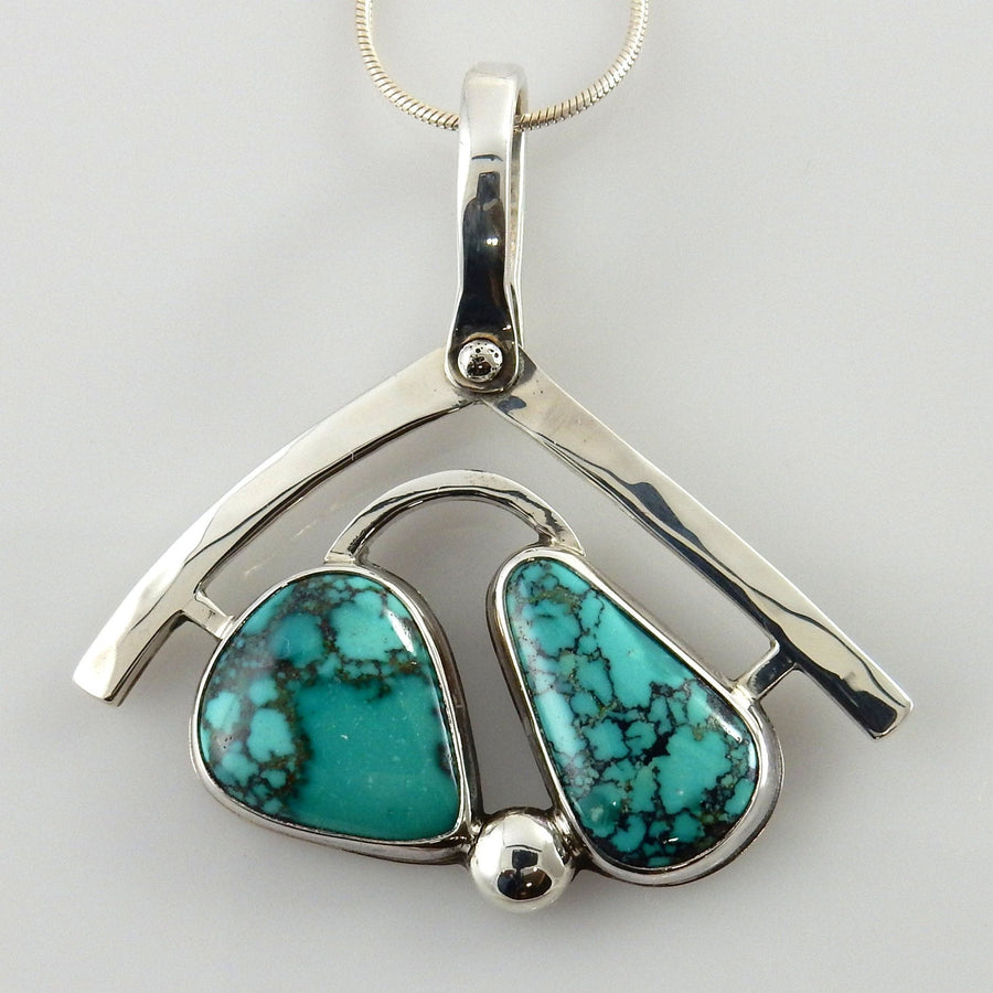 Designer Sterling Silver Spiderweb Turquoise Pendant - DeSantis