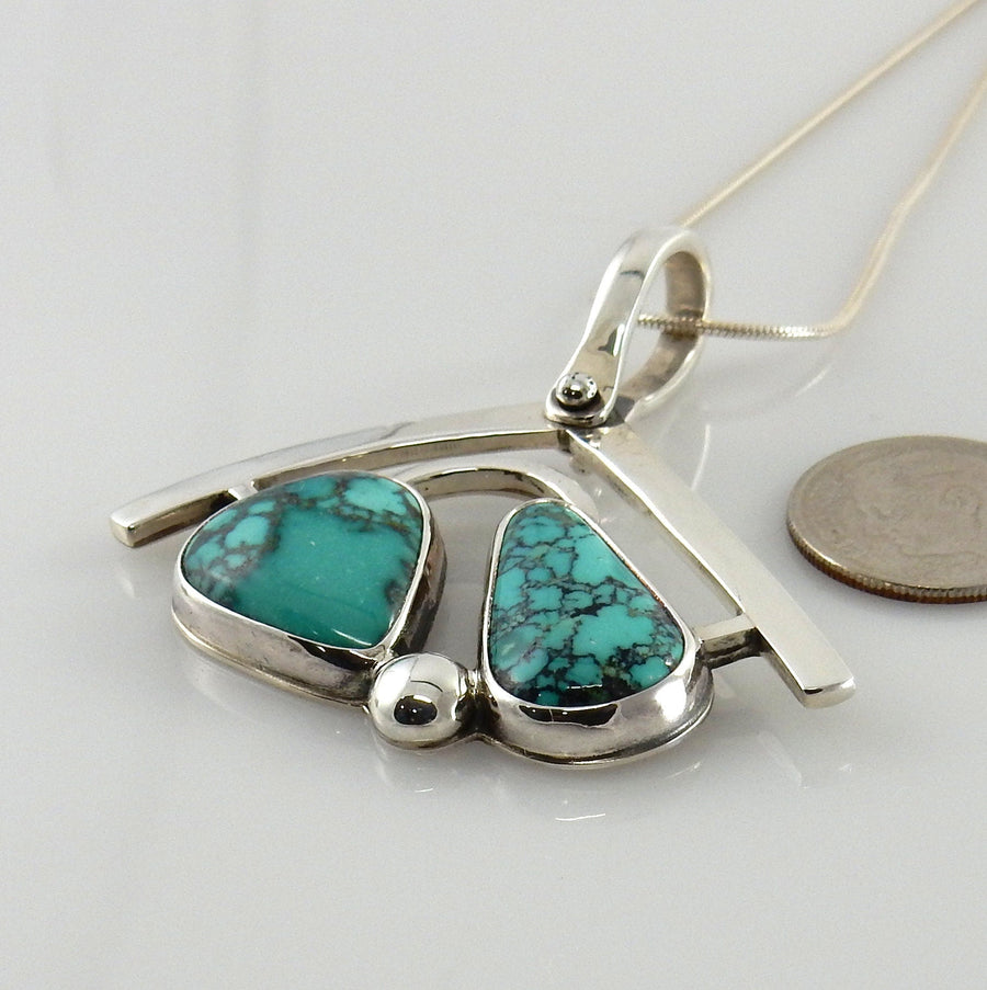 Designer Sterling Silver Spiderweb Turquoise Pendant - DeSantis