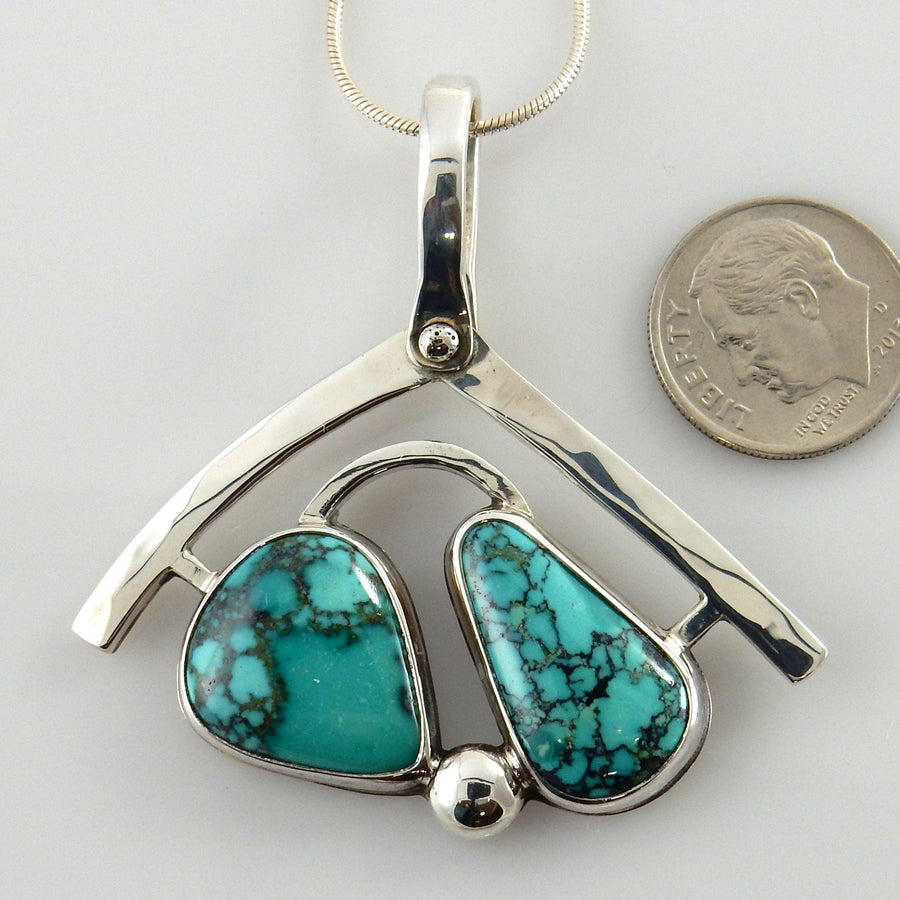 Designer Sterling Silver Spiderweb Turquoise Pendant - DeSantis