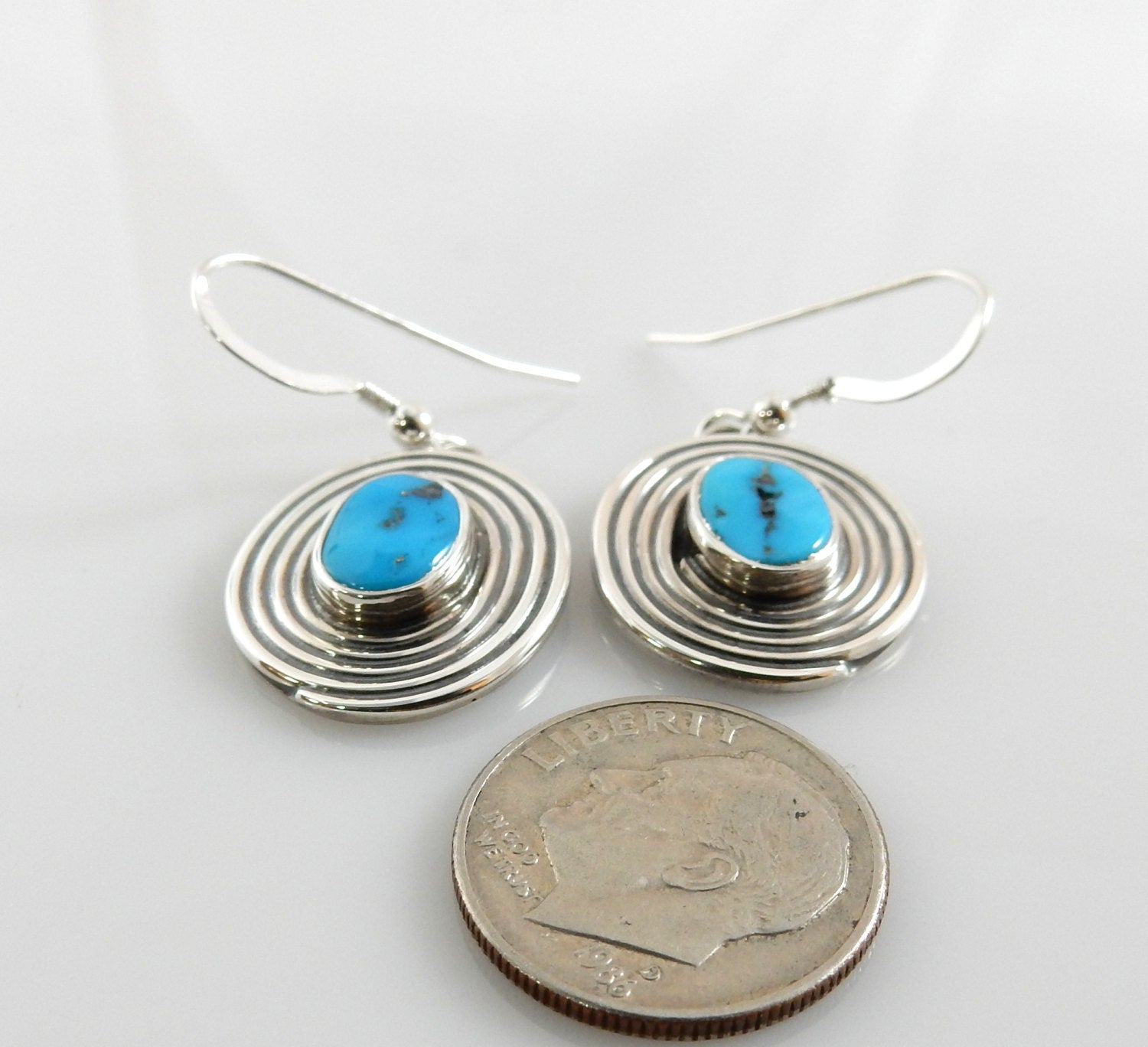 Designer Sterling Silver Turquoise Dangle Earrings - DeSantis