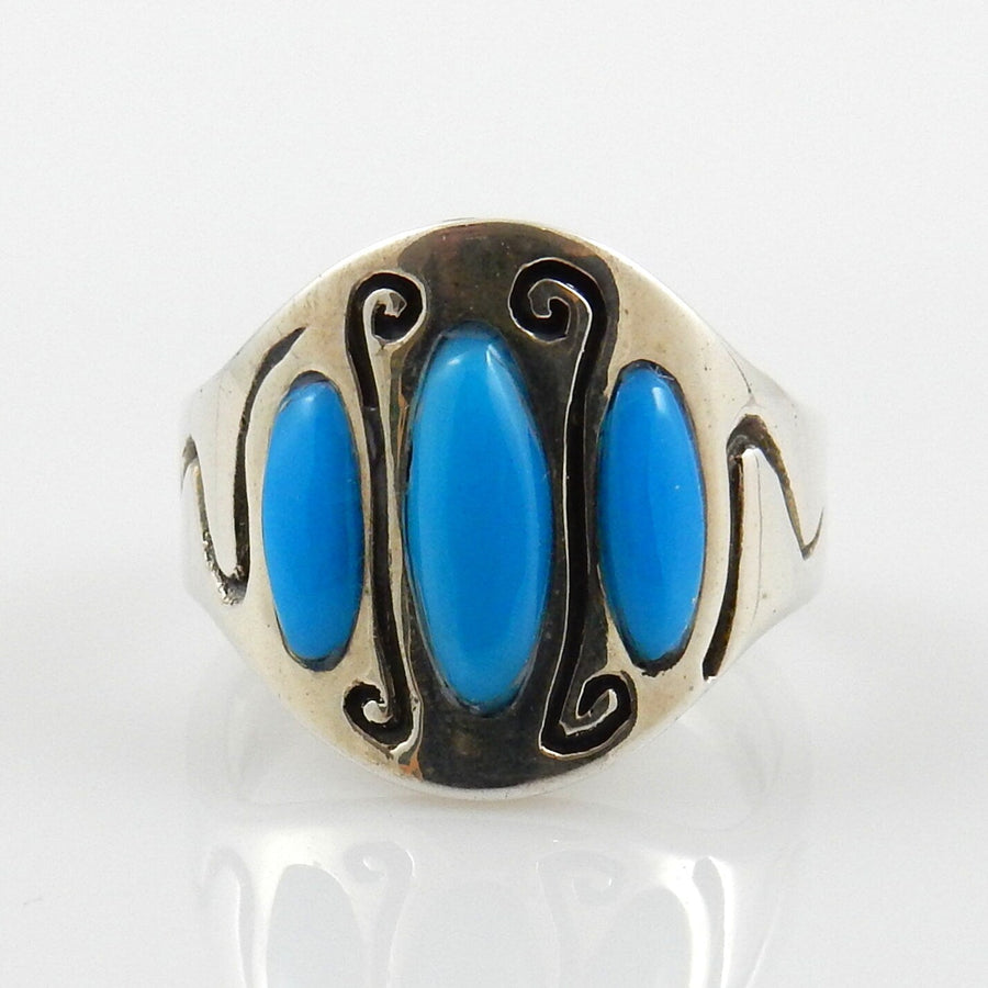 Genuine Blue Sleeping Beauty Turquoise .925 Sterling Silver Ring, Unique Sterling Silver Inlay Blue Sleeping Beauty Turquoise Ring Size 7.25 - DeSantis