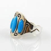 Genuine Blue Sleeping Beauty Turquoise .925 Sterling Silver Ring, Unique Sterling Silver Inlay Blue Sleeping Beauty Turquoise Ring Size 7.25 - DeSantis