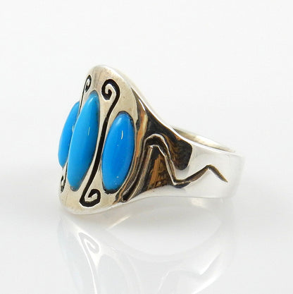 Genuine Blue Sleeping Beauty Turquoise .925 Sterling Silver Ring, Unique Sterling Silver Inlay Blue Sleeping Beauty Turquoise Ring Size 7.25 - DeSantis