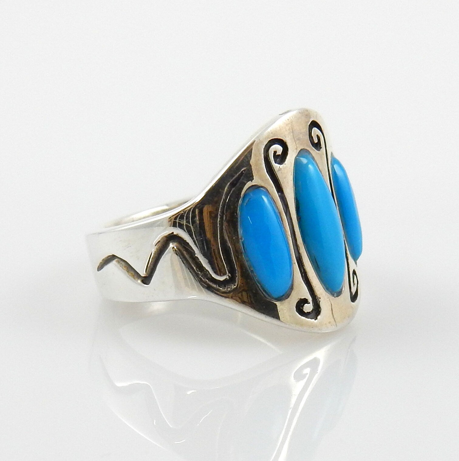 Genuine Blue Sleeping Beauty Turquoise .925 Sterling Silver Ring, Unique Sterling Silver Inlay Blue Sleeping Beauty Turquoise Ring Size 7.25 - DeSantis