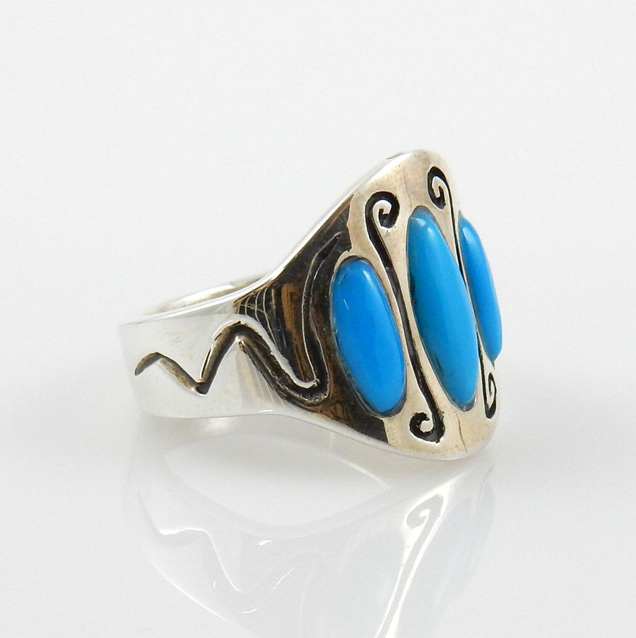 Genuine Blue Sleeping Beauty Turquoise .925 Sterling Silver Ring, Unique Sterling Silver Inlay Blue Sleeping Beauty Turquoise Ring Size 7.25 - DeSantis