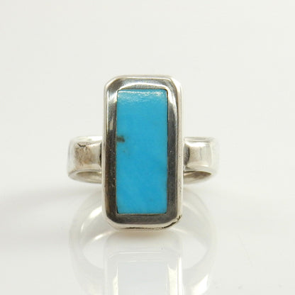 Genuine natural blue turquoise inlaid ring, southwestern silver ring, Unique Sterling Silver Blue Turquoise Inlay designer ring size 5 - DeSantis
