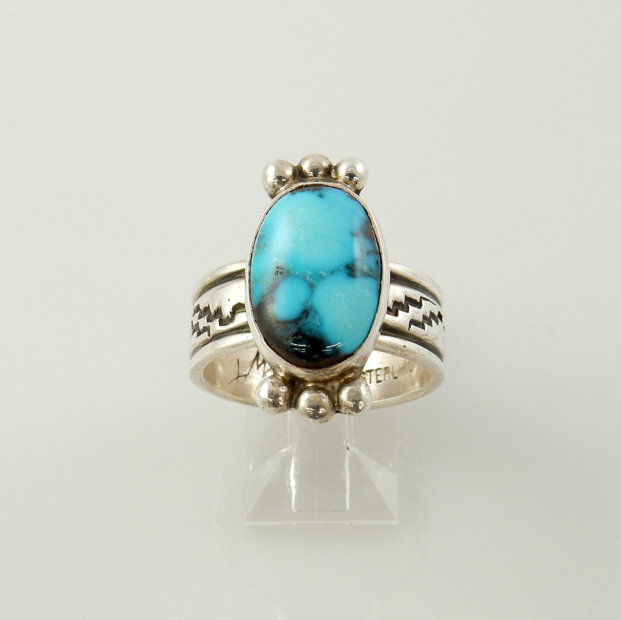 Genuine Turquoise Ring, Sterling Silver Ring, boho turquoise ring, anniversary gift, southwestern silver turquoise ring size 8.5 - DeSantis