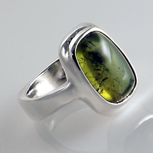 Green Tourmaline Sterling Silver Contemporary Ring Size 7.5 - DeSantis