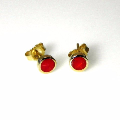 Handcrafted 14kt Gold and Red Coral Stud Inlay Earrings - DeSantis