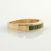 Handcrafted 14kt yellow gold green turquoise mosaic inlay ring size 7.75, - DeSantis