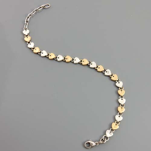 Handcrafted Adjustable Sterling Silver and 14kt Gold Heart Link Bracelet - DeSantis