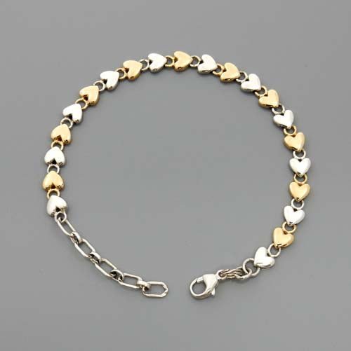 Handcrafted Adjustable Sterling Silver and 14kt Gold Heart Link Bracelet - DeSantis