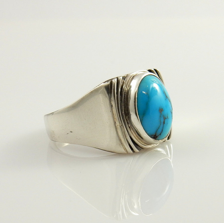 Handcrafted Modern Sterling Silver Blue Turquoise Ring, Unique Silver Turquoise Designer Ring, One of a Kind Turquoise Silver Ring Size 9 - DeSantis