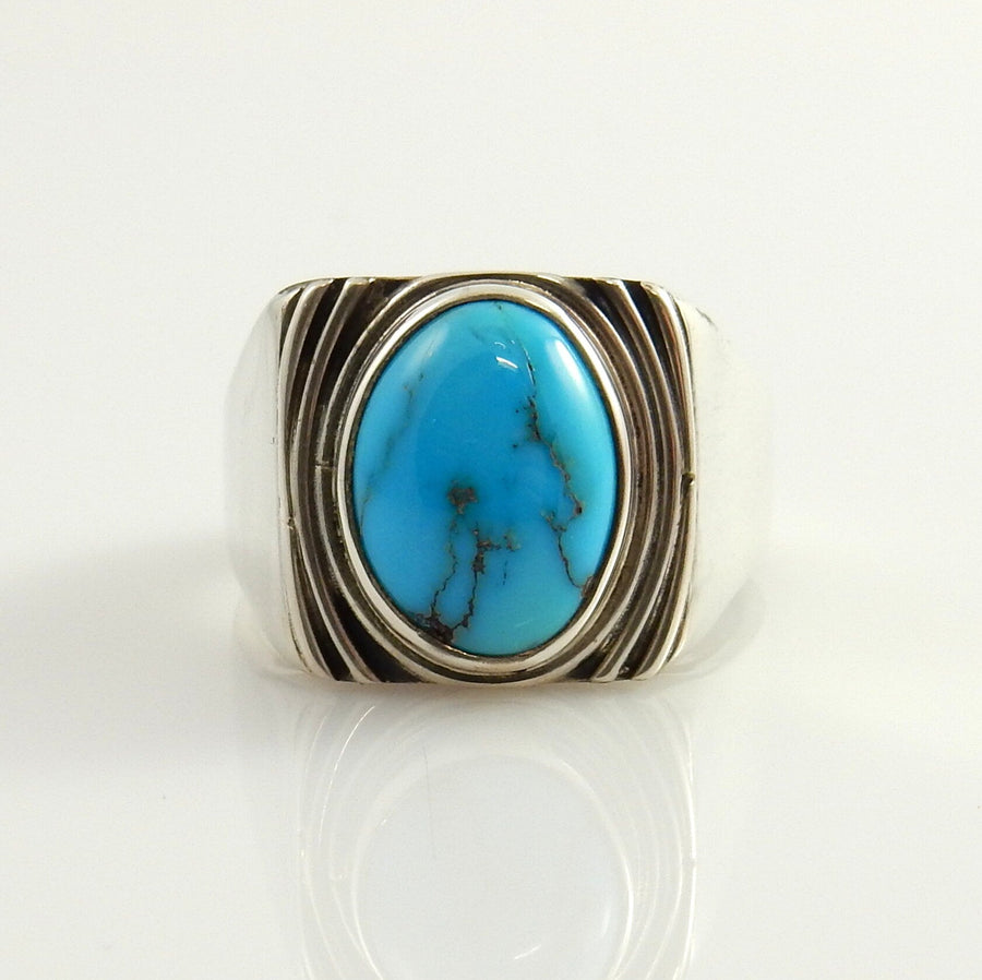 Handcrafted Modern Sterling Silver Blue Turquoise Ring, Unique Silver Turquoise Designer Ring, One of a Kind Turquoise Silver Ring Size 9 - DeSantis