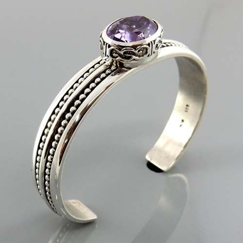 Handcrafted Sterling Silver Amethyst Cuff Bracelet - DeSantis