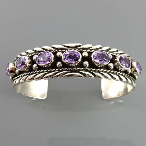 Handcrafted Sterling Silver Amethyst Cuff Bracelet - DeSantis