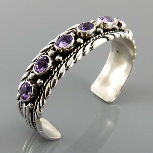 Handcrafted Sterling Silver Amethyst Cuff Bracelet - DeSantis