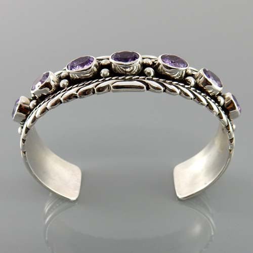 Handcrafted Sterling Silver Amethyst Cuff Bracelet - DeSantis