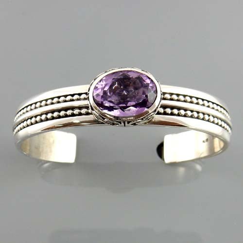 Handcrafted Sterling Silver Amethyst Cuff Bracelet - DeSantis