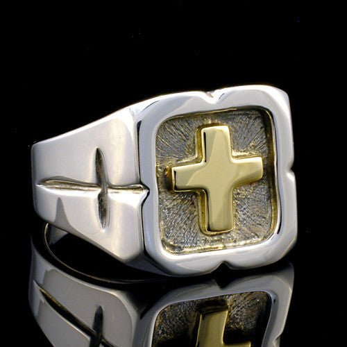 Handcrafted Sterling Silver Gold Cross Ring Size 11 - DeSantis