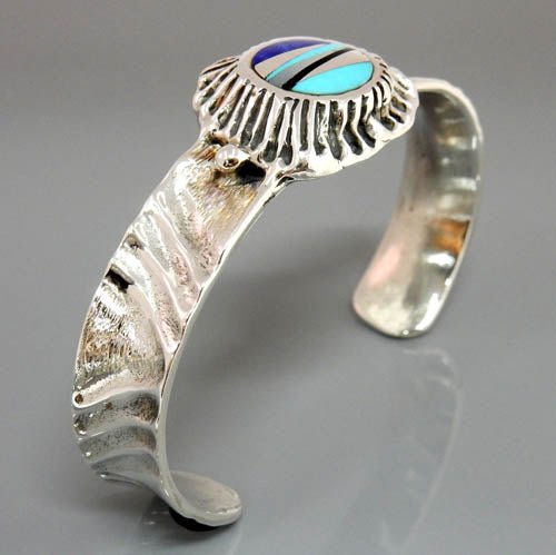 Handcrafted Sterling Silver Multi Stone Inlay Cuff Bracelet - DeSantis