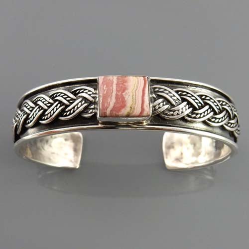 Handcrafted Sterling Silver Rhodochrosite Cuff Bracelet - DeSantis