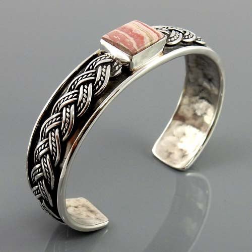 Handcrafted Sterling Silver Rhodochrosite Cuff Bracelet - DeSantis