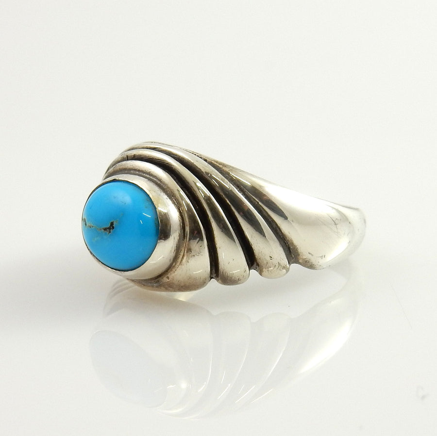 Handcrafted Unique Sterling Silver Blue Turquoise Ring, Nice Unique Southwestern Sterling Turquoise Ring, Silver Turquoise Ring Size 8.5 - DeSantis