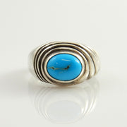 Handcrafted Unique Sterling Silver Blue Turquoise Ring, Nice Unique Southwestern Sterling Turquoise Ring, Silver Turquoise Ring Size 8.5 - DeSantis