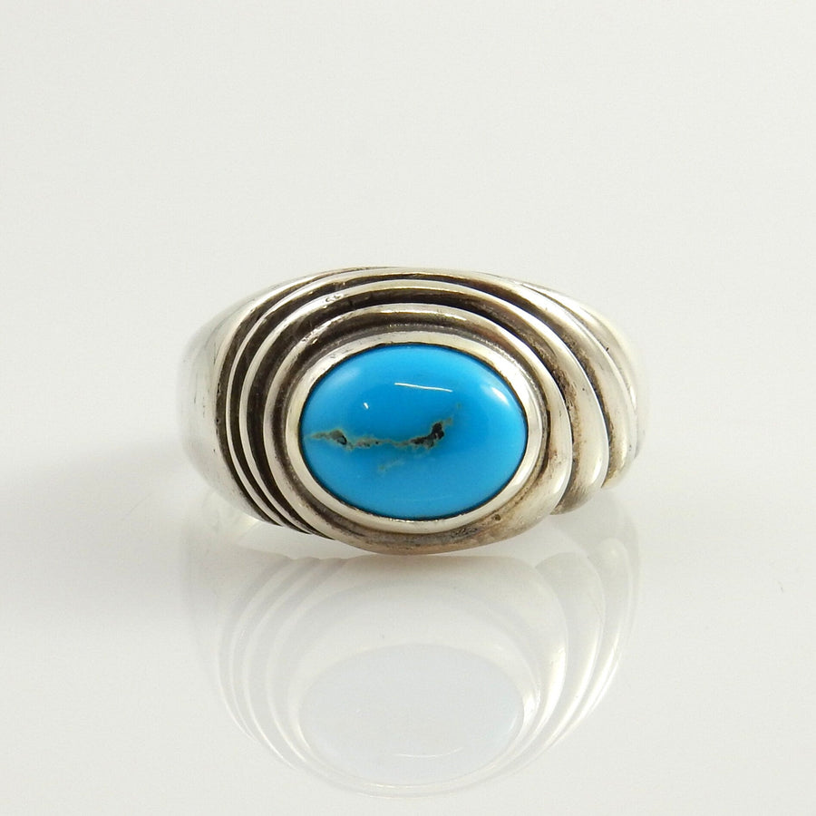 Handcrafted Unique Sterling Silver Blue Turquoise Ring, Nice Unique Southwestern Sterling Turquoise Ring, Silver Turquoise Ring Size 8.5 - DeSantis