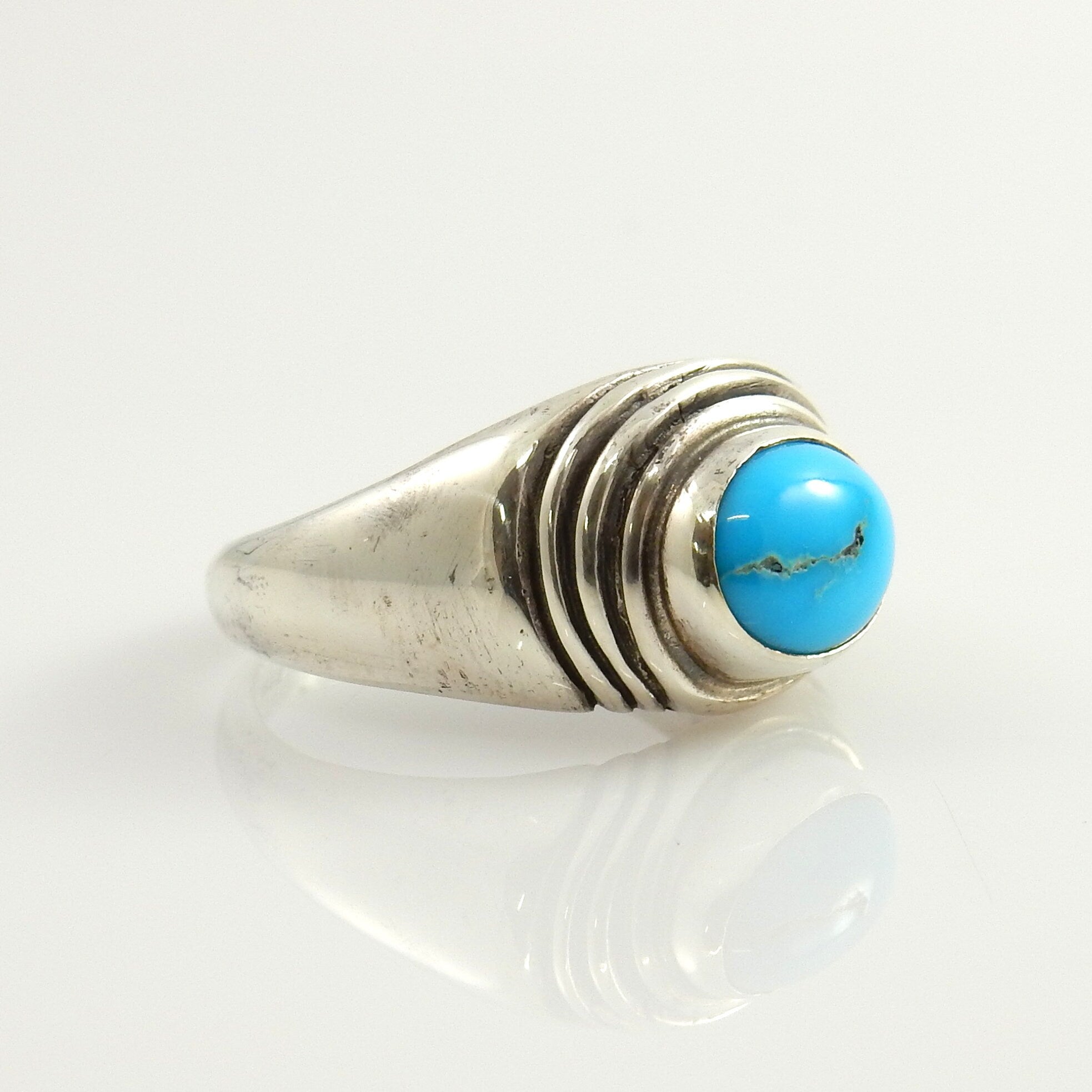 Handcrafted Unique Sterling Silver Blue Turquoise Ring, Nice Unique Southwestern Sterling Turquoise Ring, Silver Turquoise Ring Size 8.5 - DeSantis