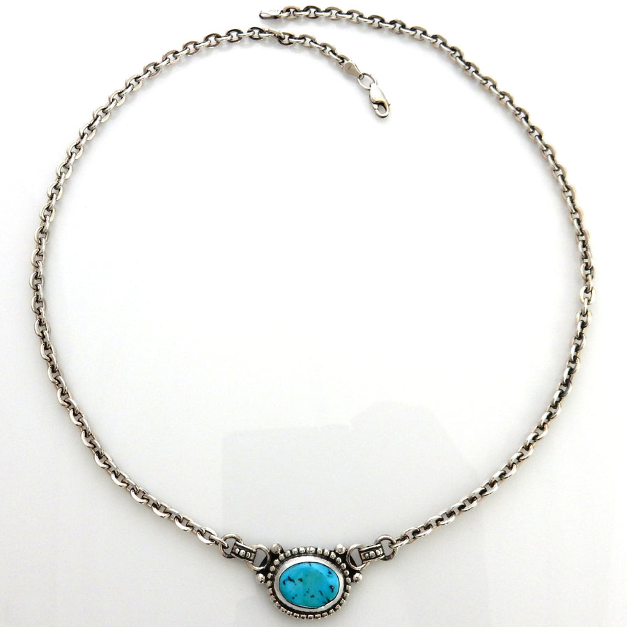 Handmade 21 5/8" Inch Sterling Silver Blue Kingman Turquoise Necklace - DeSantis