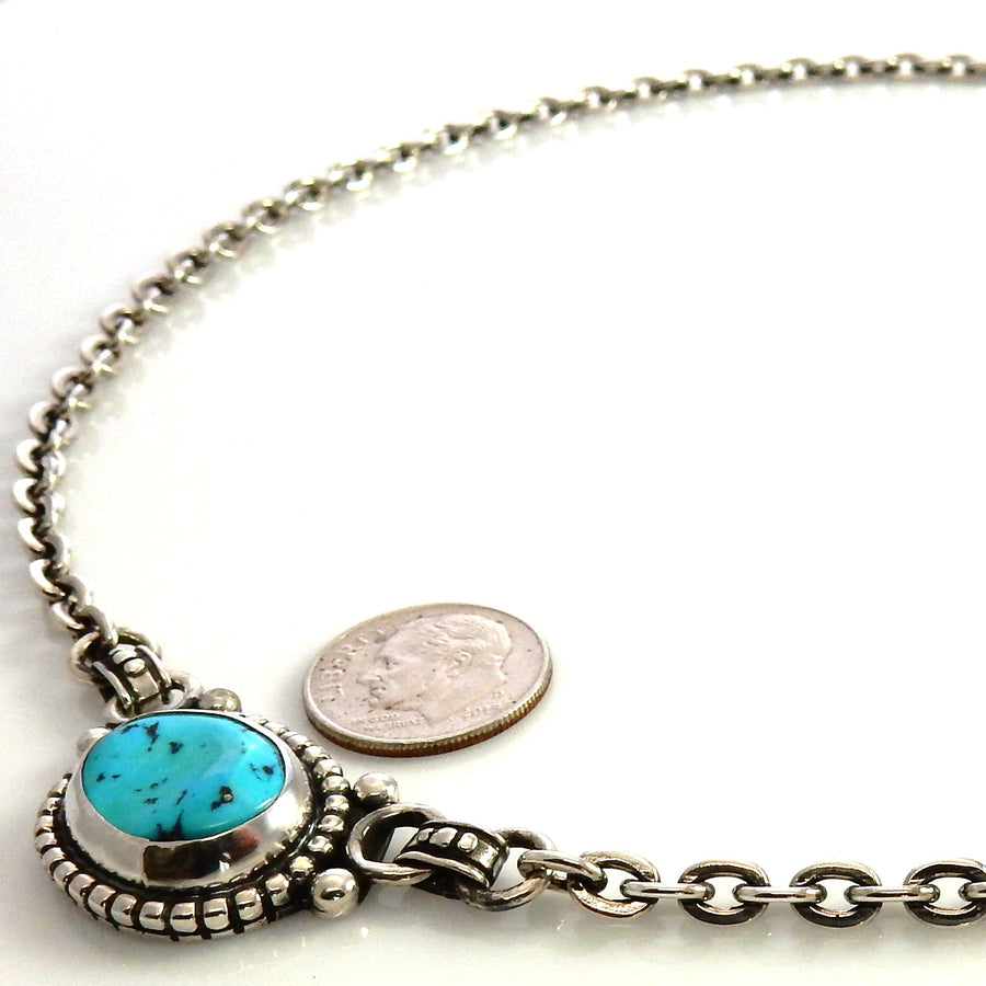 Handmade 21 5/8" Inch Sterling Silver Blue Kingman Turquoise Necklace - DeSantis