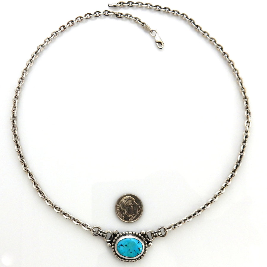 Handmade 21 5/8" Inch Sterling Silver Blue Kingman Turquoise Necklace - DeSantis