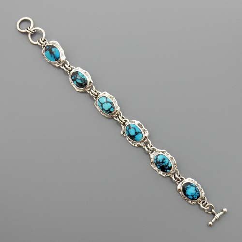 Handmade Adjustable Sterling Silver Blue Turquoise Link Bracelet - DeSantis