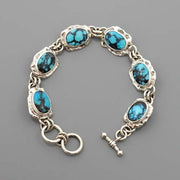 Handmade Adjustable Sterling Silver Blue Turquoise Link Bracelet - DeSantis