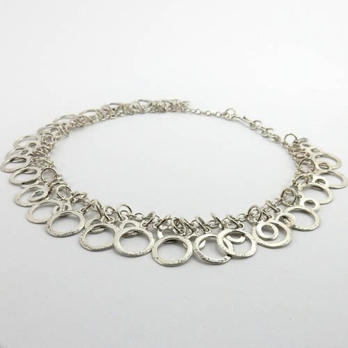 Handmade Adjustable Sterling Silver Textured Hoop Necklace - DeSantis